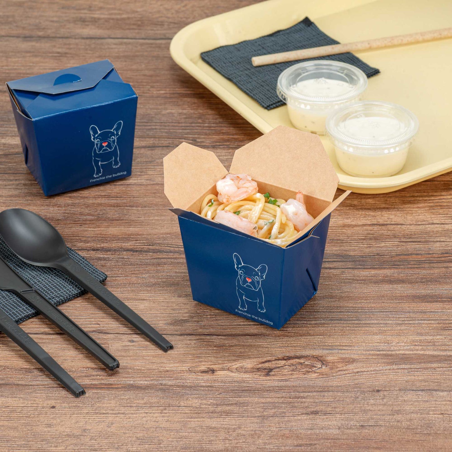 Bio Tek 8 oz Square Frenchie Paper Noodle Take Out Container - 2 3/4" x 2 1/4" x 2 1/2" - 200 count box