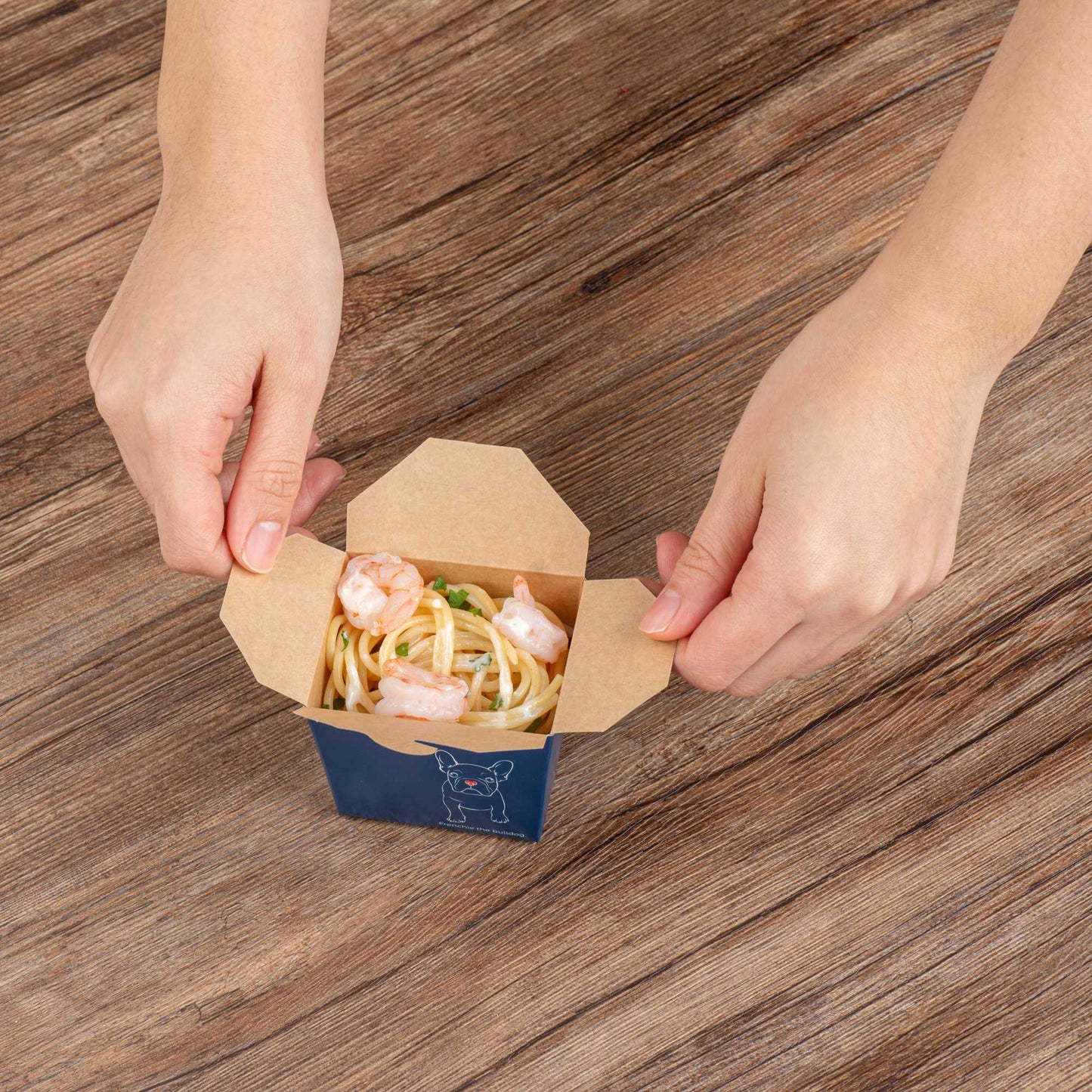 Bio Tek 8 oz Square Frenchie Paper Noodle Take Out Container - 2 3/4" x 2 1/4" x 2 1/2" - 50 count box