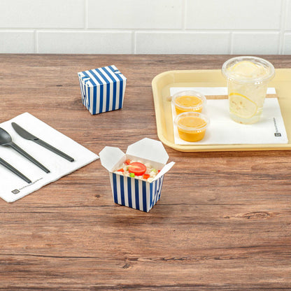 Bio Tek 8 oz Square Blue and White Stripe Paper Noodle Take Out Container - 2 3/4" x 2 1/4" x 2 1/2" - 200 count box