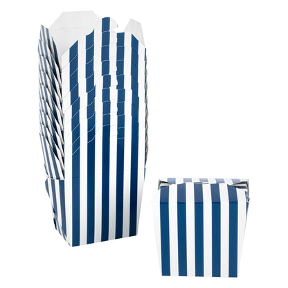 Bio Tek 8 oz Square Blue and White Stripe Paper Noodle Take Out Container - 2 3/4" x 2 1/4" x 2 1/2" - 50 count box