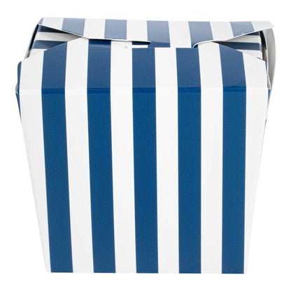 Bio Tek 8 oz Square Blue and White Stripe Paper Noodle Take Out Container - 2 3/4" x 2 1/4" x 2 1/2" - 50 count box