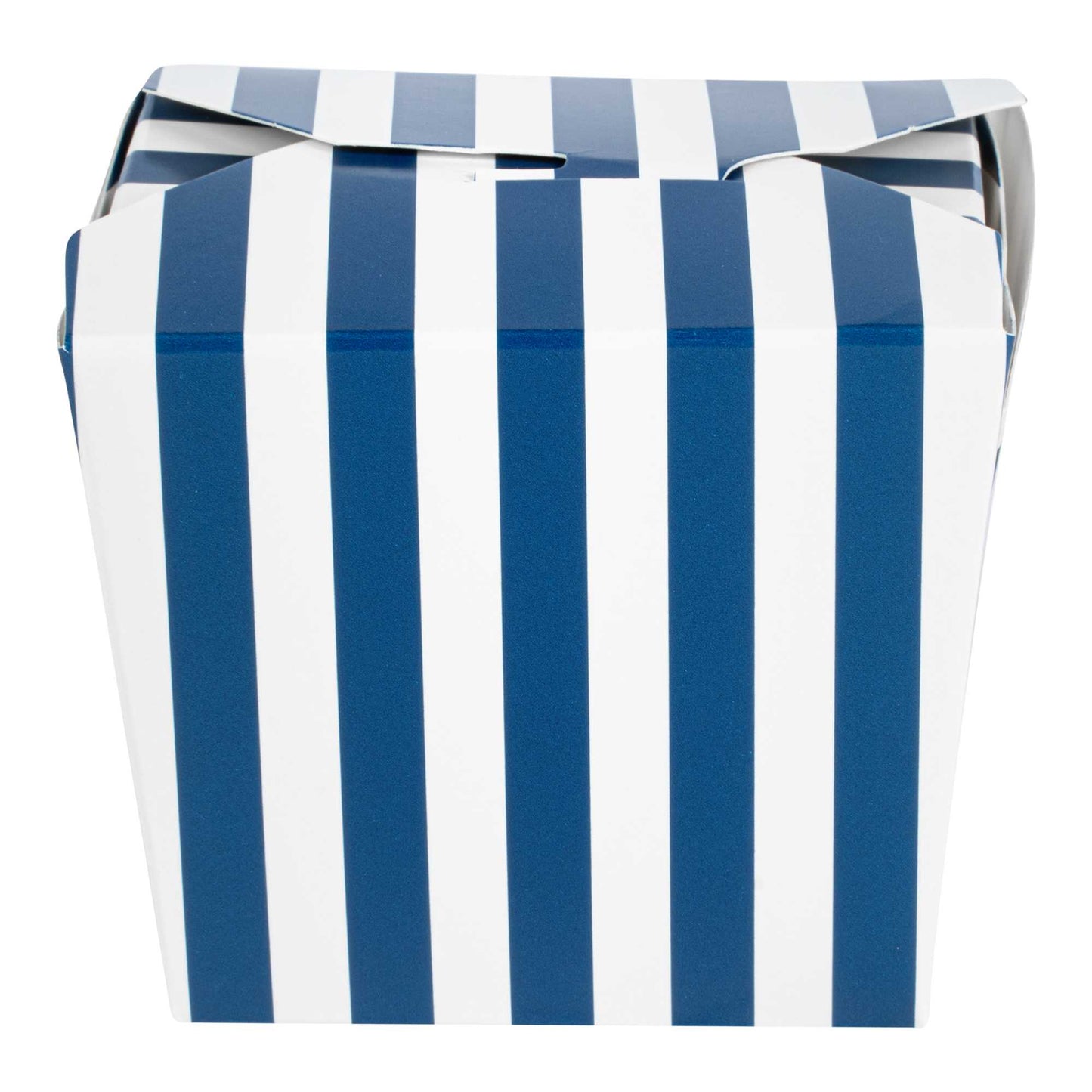 Bio Tek 8 oz Square Blue and White Stripe Paper Noodle Take Out Container - 2 3/4" x 2 1/4" x 2 1/2" - 200 count box