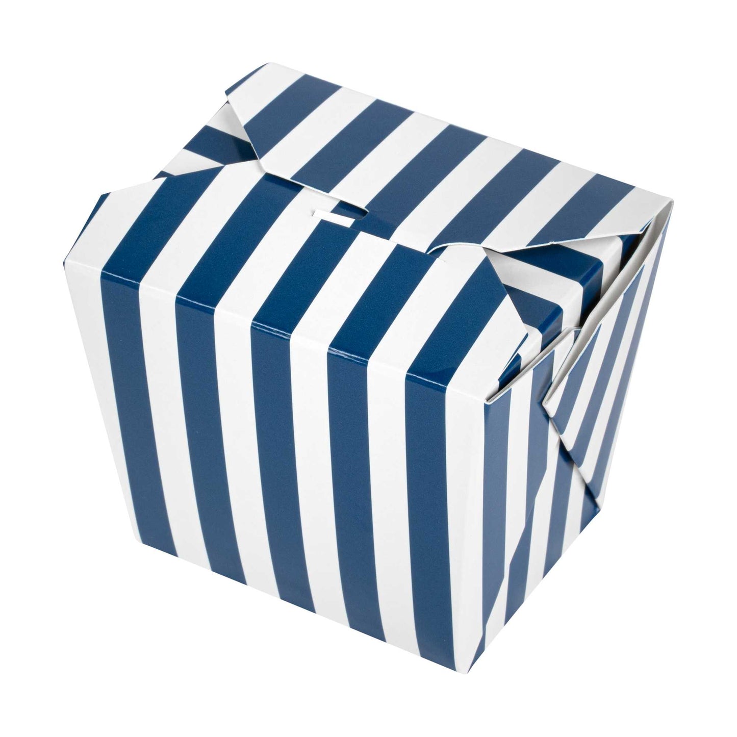 Bio Tek 8 oz Square Blue and White Stripe Paper Noodle Take Out Container - 2 3/4" x 2 1/4" x 2 1/2" - 200 count box