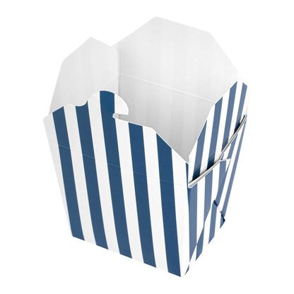 Bio Tek 8 oz Square Blue and White Stripe Paper Noodle Take Out Container - 2 3/4" x 2 1/4" x 2 1/2" - 200 count box