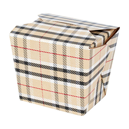 Bio Tek 8 oz Square Plaid Paper Noodle Take Out Container - 2 3/4" x 2 1/4" x 2 1/2" - 200 count box