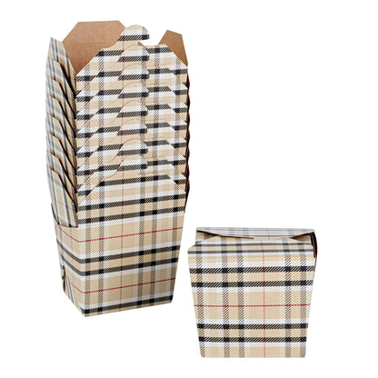Bio Tek 8 oz Square Plaid Paper Noodle Take Out Container - 2 3/4" x 2 1/4" x 2 1/2" - 50 count box