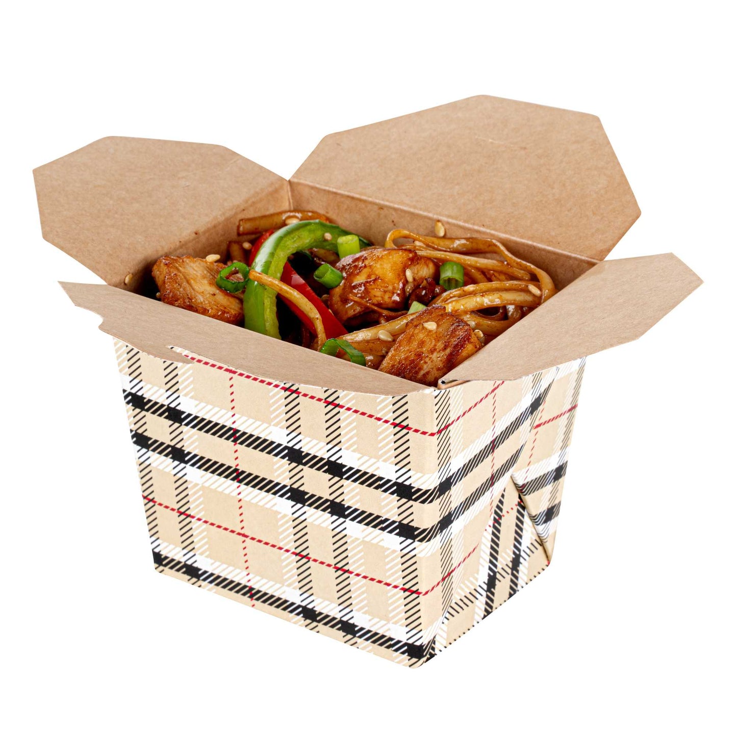 Bio Tek 8 oz Square Plaid Paper Noodle Take Out Container - 2 3/4" x 2 1/4" x 2 1/2" - 50 count box