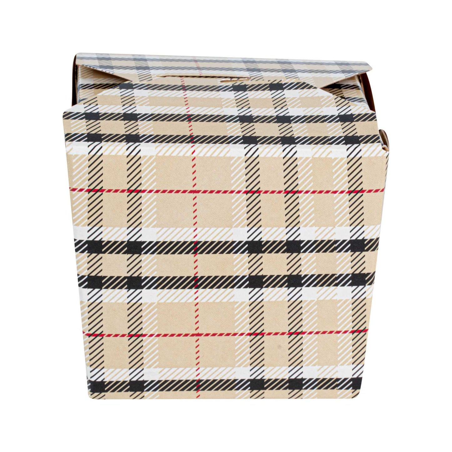 Bio Tek 8 oz Square Plaid Paper Noodle Take Out Container - 2 3/4" x 2 1/4" x 2 1/2" - 50 count box