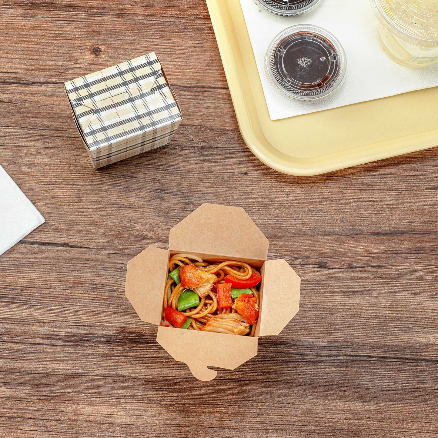 Bio Tek 8 oz Square Plaid Paper Noodle Take Out Container - 2 3/4" x 2 1/4" x 2 1/2" - 50 count box