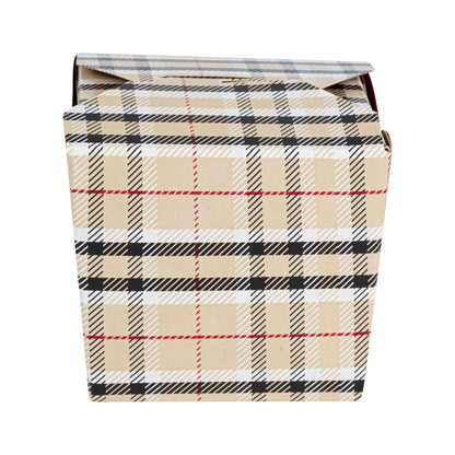 Bio Tek 8 oz Square Plaid Paper Noodle Take Out Container - 2 3/4" x 2 1/4" x 2 1/2" - 200 count box