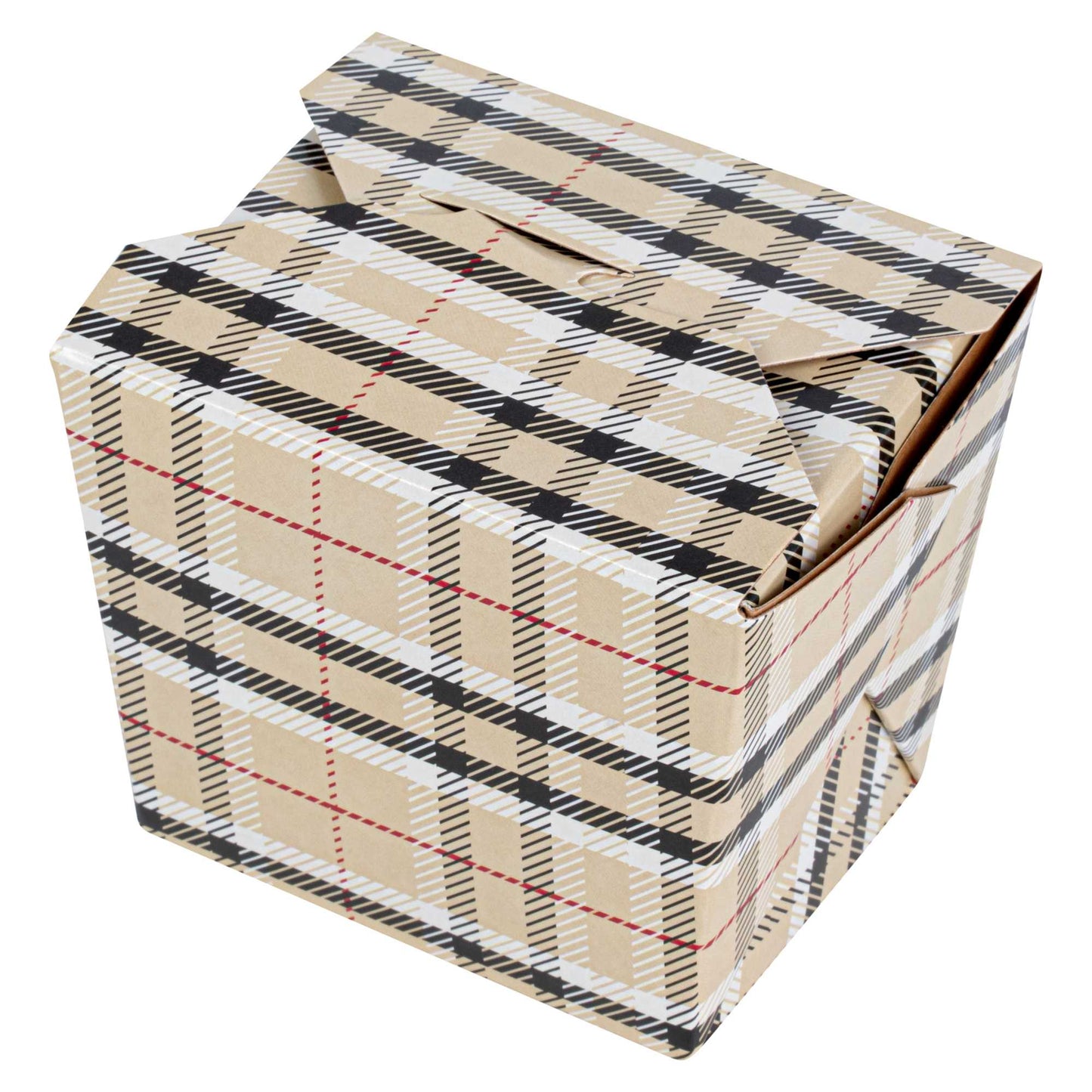 Bio Tek 8 oz Square Plaid Paper Noodle Take Out Container - 2 3/4" x 2 1/4" x 2 1/2" - 200 count box