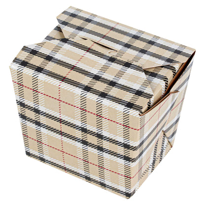 Bio Tek 8 oz Square Plaid Paper Noodle Take Out Container - 2 3/4" x 2 1/4" x 2 1/2" - 200 count box