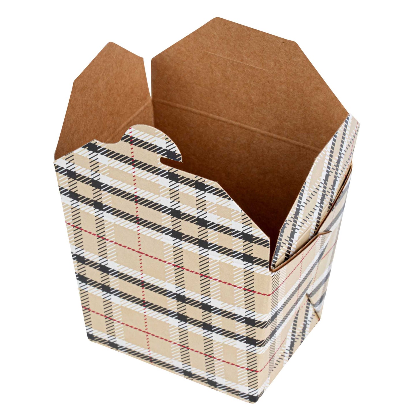 Bio Tek 8 oz Square Plaid Paper Noodle Take Out Container - 2 3/4" x 2 1/4" x 2 1/2" - 200 count box