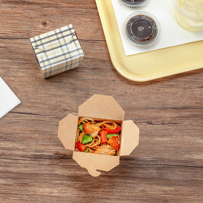 Bio Tek 8 oz Square Plaid Paper Noodle Take Out Container - 2 3/4" x 2 1/4" x 2 1/2" - 200 count box