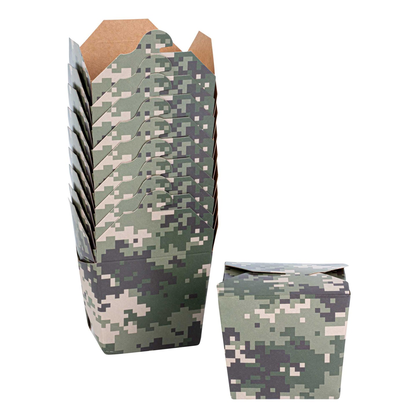 Bio Tek 8 oz Square Camouflage Paper Noodle Take Out Container - 2 3/4" x 2 1/4" x 2 1/2" - 50 count box