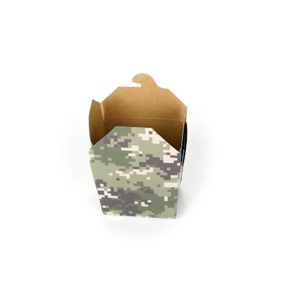 Bio Tek 8 oz Square Camouflage Paper Noodle Take Out Container - 2 3/4" x 2 1/4" x 2 1/2" - 50 count box