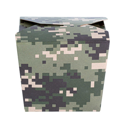 Bio Tek 8 oz Square Camouflage Paper Noodle Take Out Container - 2 3/4" x 2 1/4" x 2 1/2" - 50 count box