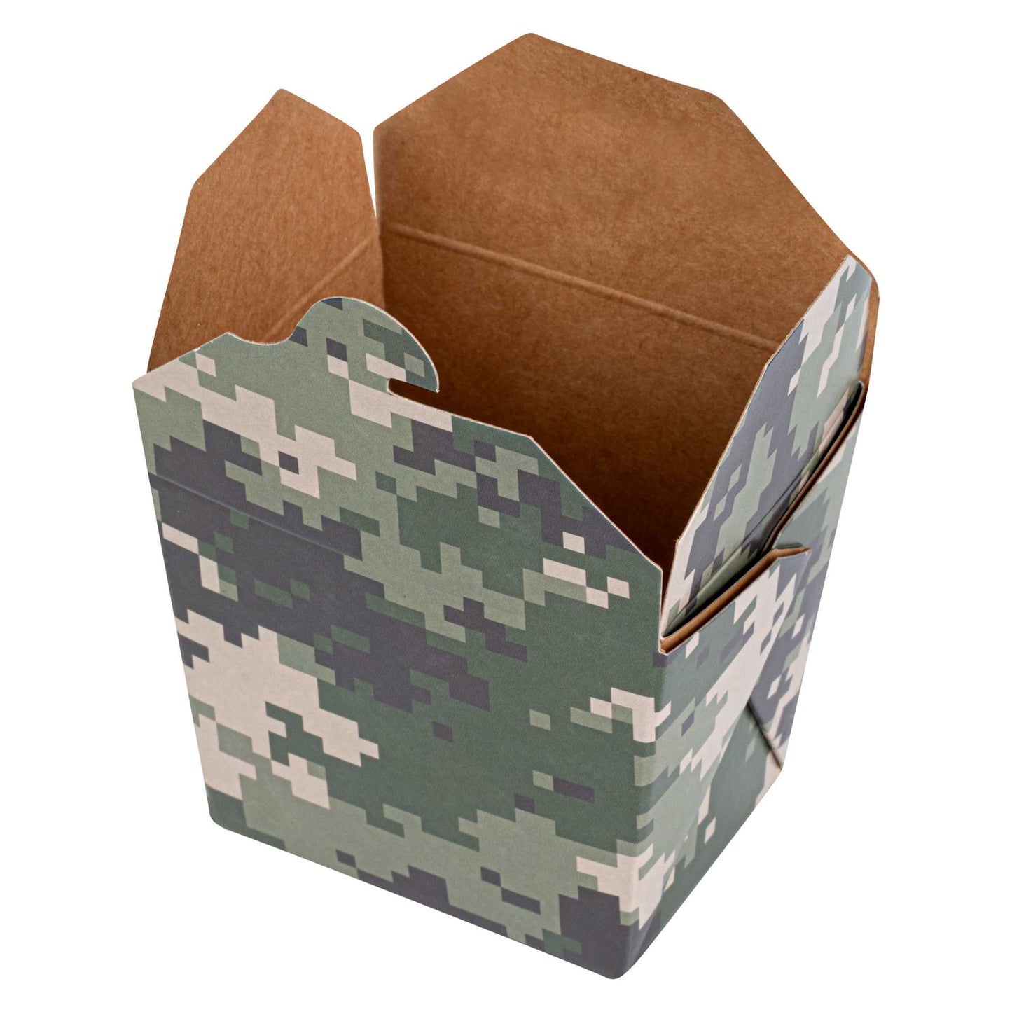 Bio Tek 8 oz Square Camouflage Paper Noodle Take Out Container - 2 3/4" x 2 1/4" x 2 1/2" - 50 count box