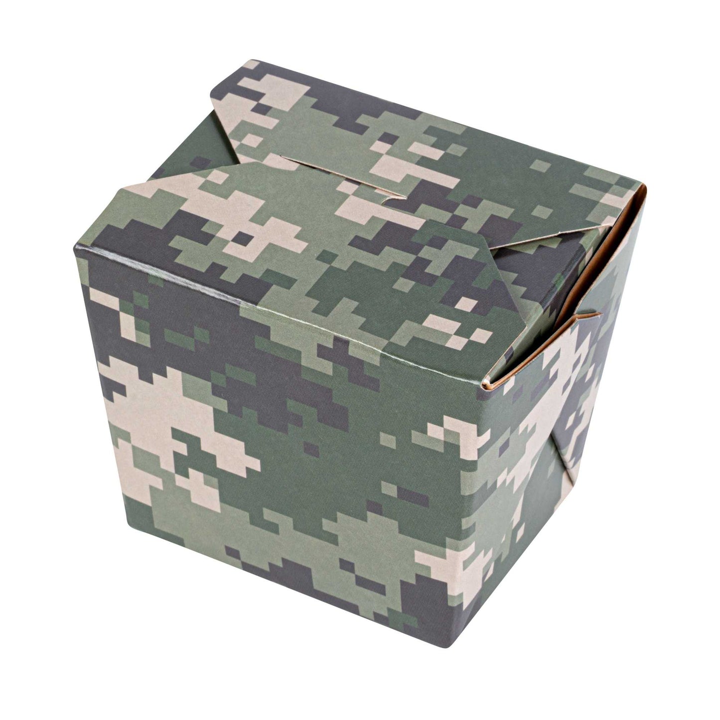 Bio Tek 8 oz Square Camouflage Paper Noodle Take Out Container - 2 3/4" x 2 1/4" x 2 1/2" - 200 count box
