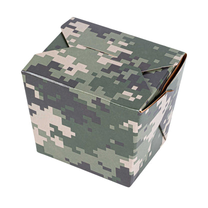 Bio Tek 8 oz Square Camouflage Paper Noodle Take Out Container - 2 3/4" x 2 1/4" x 2 1/2" - 200 count box