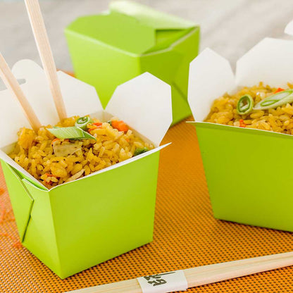 Bio Tek 8 oz Square Eco Green Paper Noodle Take Out Container - 2 3/4" x 2 1/4" x 2 1/2" - 25 count box