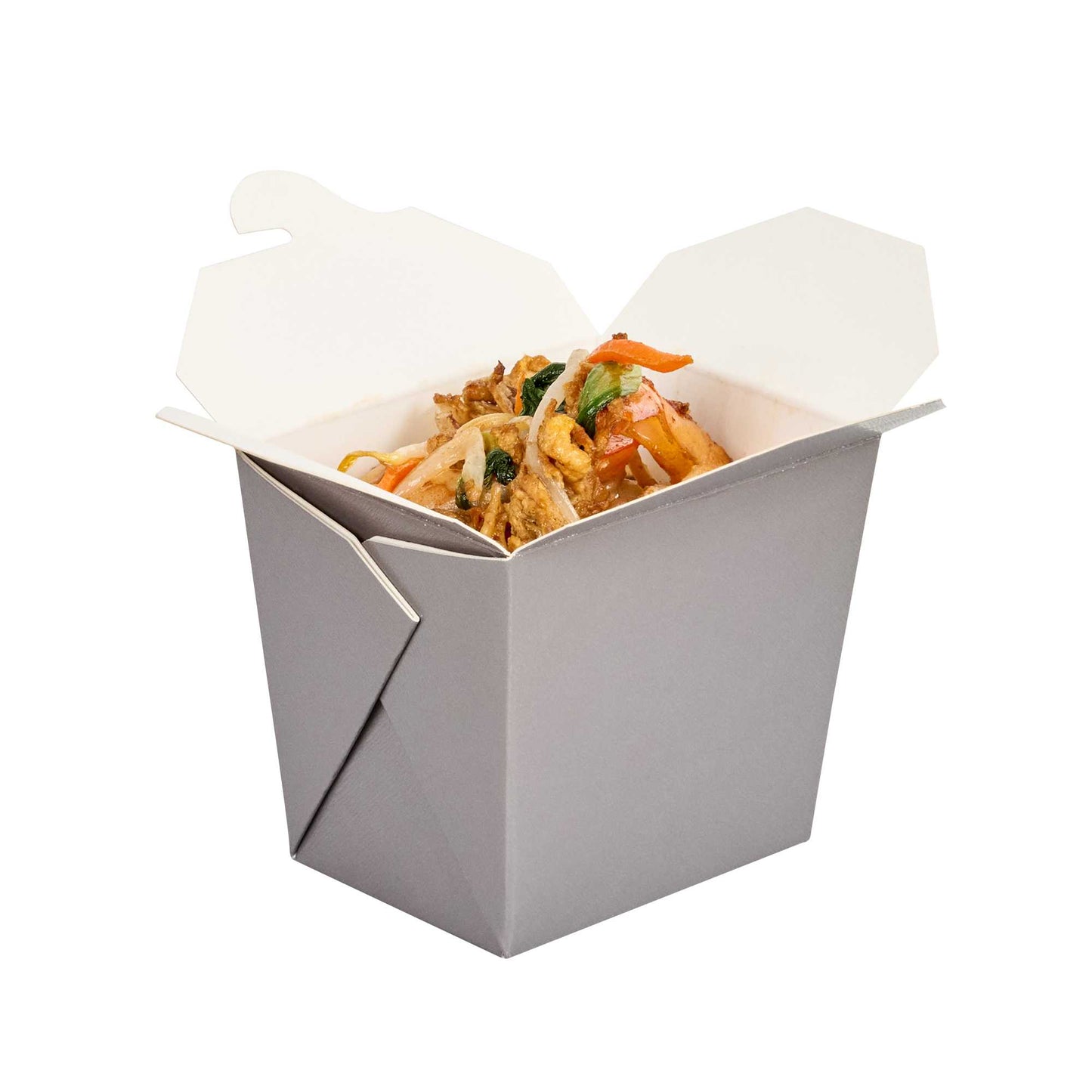 Bio Tek 8 oz Square Gray Paper Noodle Take Out Container - 2 3/4" x 2 1/4" x 2 1/2" - 25 count box
