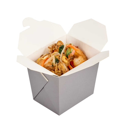 Bio Tek 8 oz Square Gray Paper Noodle Take Out Container - 2 3/4" x 2 1/4" x 2 1/2" - 25 count box