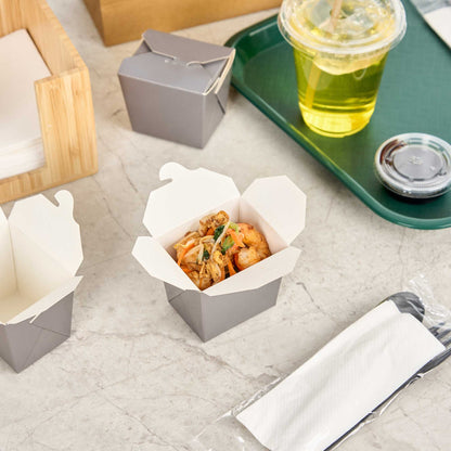 Bio Tek 8 oz Square Gray Paper Noodle Take Out Container - 2 3/4" x 2 1/4" x 2 1/2" - 25 count box