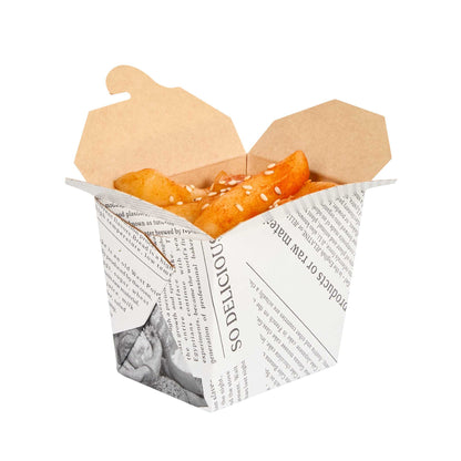 Bio Tek 8 oz Square Newsprint Paper Noodle Take Out Container - 2 3/4" x 2 1/4" x 2 1/2" - 25 count box