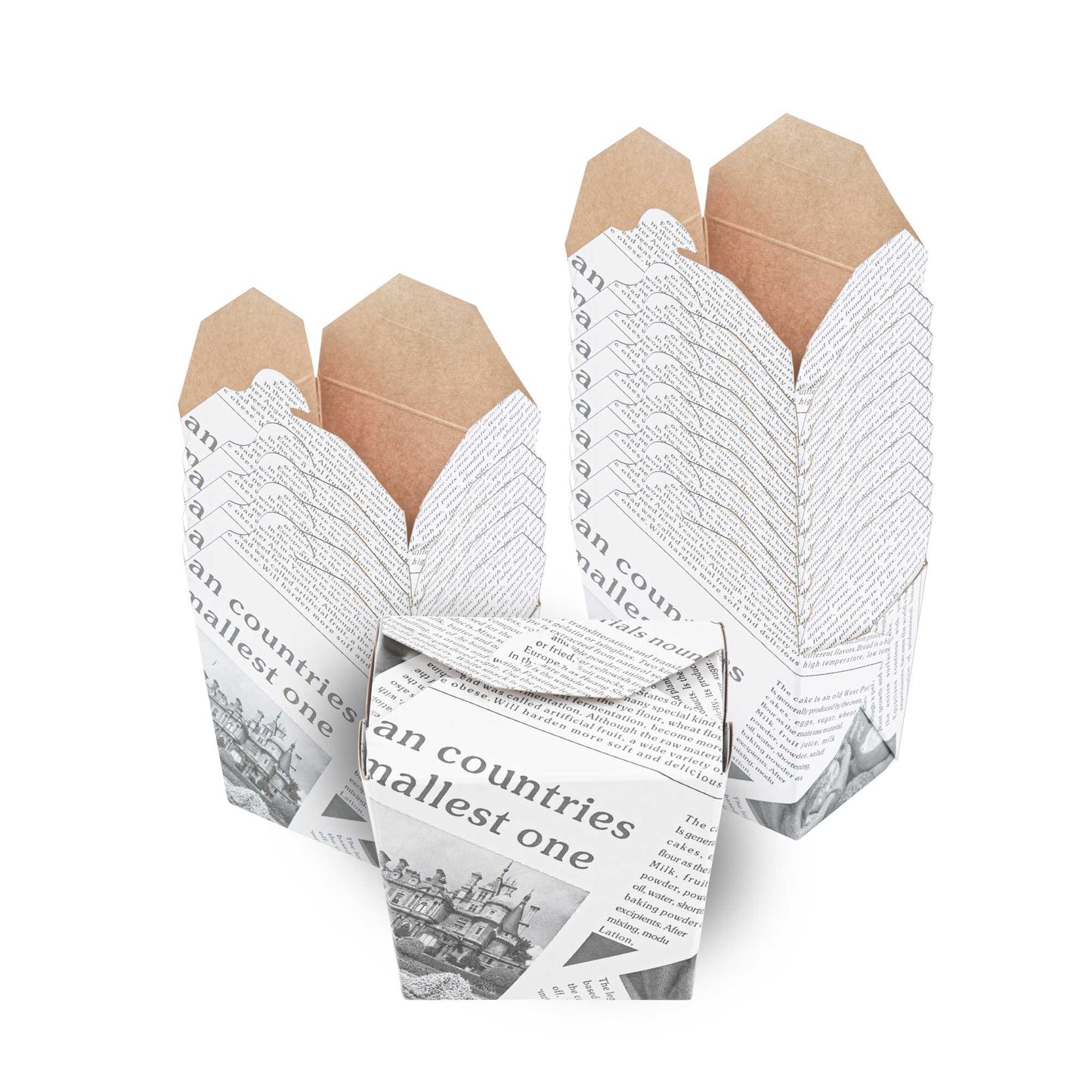 Bio Tek 8 oz Square Newsprint Paper Noodle Take Out Container - 2 3/4" x 2 1/4" x 2 1/2" - 25 count box