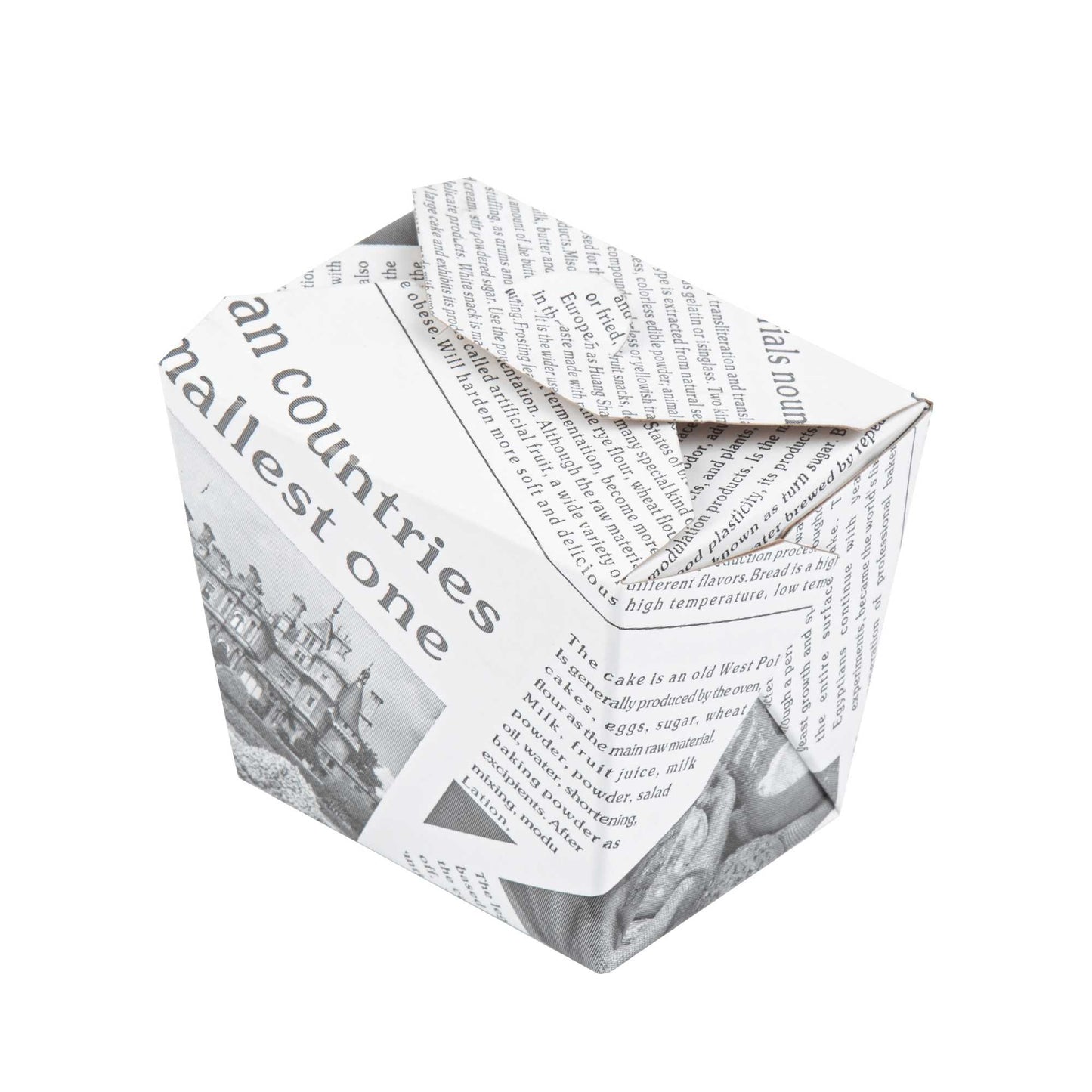 Bio Tek 8 oz Square Newsprint Paper Noodle Take Out Container - 2 3/4" x 2 1/4" x 2 1/2" - 25 count box