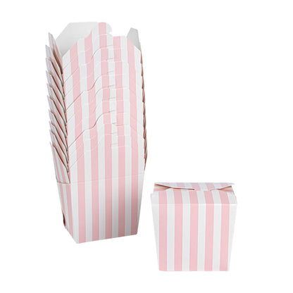 Bio Tek 8 oz Square Pink and White Stripe Paper Noodle Take Out Container - 2 3/4" x 2 1/4" x 2 1/2" - 50 count box