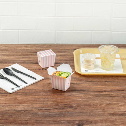 Bio Tek 8 oz Square Pink and White Stripe Paper Noodle Take Out Container - 2 3/4" x 2 1/4" x 2 1/2" - 50 count box
