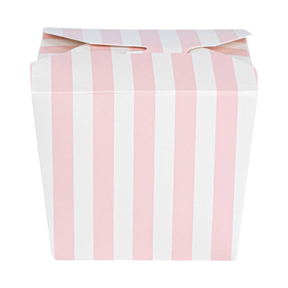 Bio Tek 8 oz Square Pink and White Stripe Paper Noodle Take Out Container - 2 3/4" x 2 1/4" x 2 1/2" - 50 count box