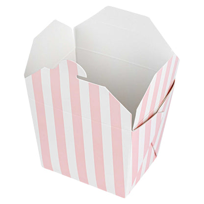 Bio Tek 8 oz Square Pink and White Stripe Paper Noodle Take Out Container - 2 3/4" x 2 1/4" x 2 1/2" - 50 count box