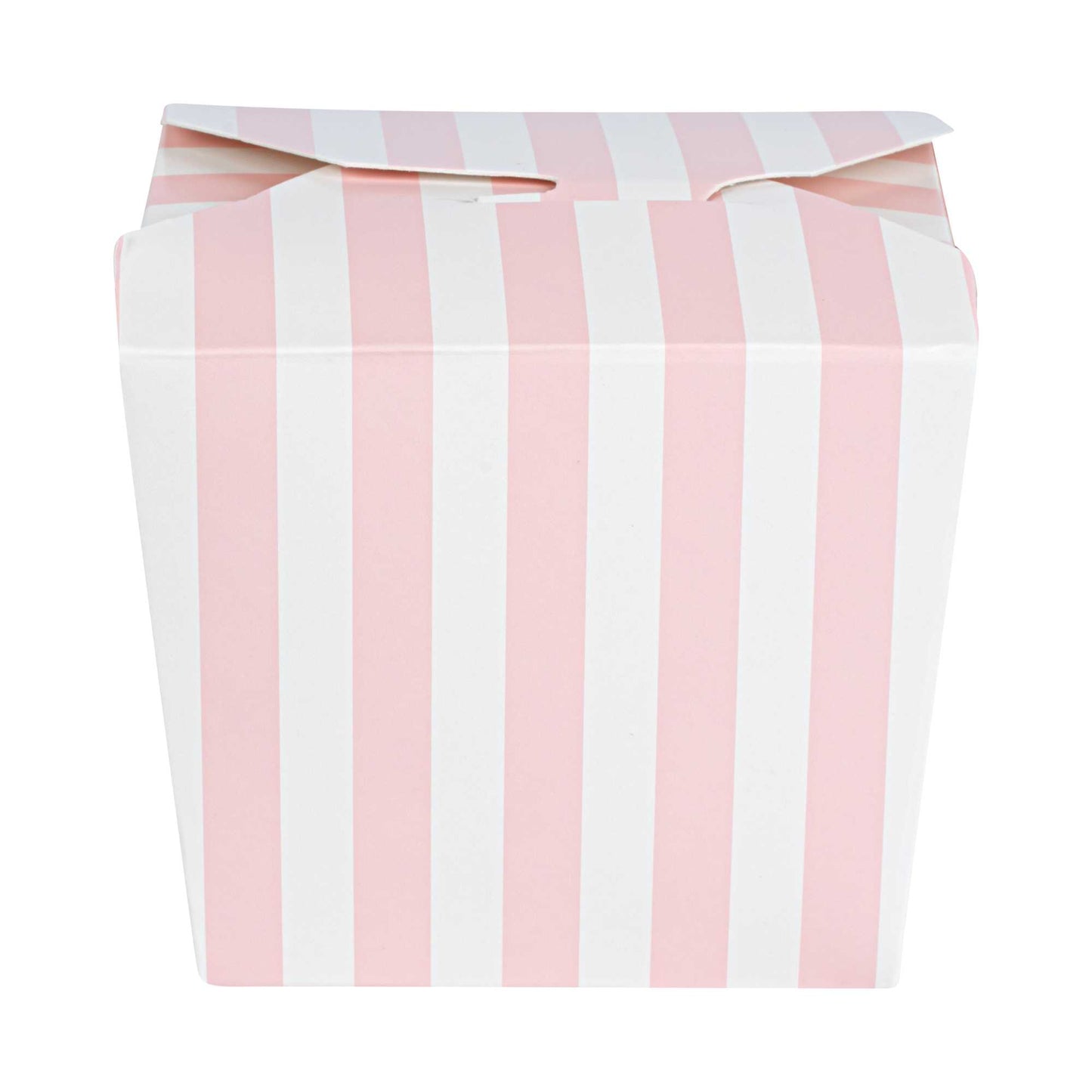 Bio Tek 8 oz Square Pink and White Stripe Paper Noodle Take Out Container - 2 3/4" x 2 1/4" x 2 1/2" - 200 count box