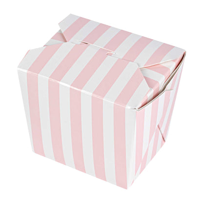 Bio Tek 8 oz Square Pink and White Stripe Paper Noodle Take Out Container - 2 3/4" x 2 1/4" x 2 1/2" - 200 count box