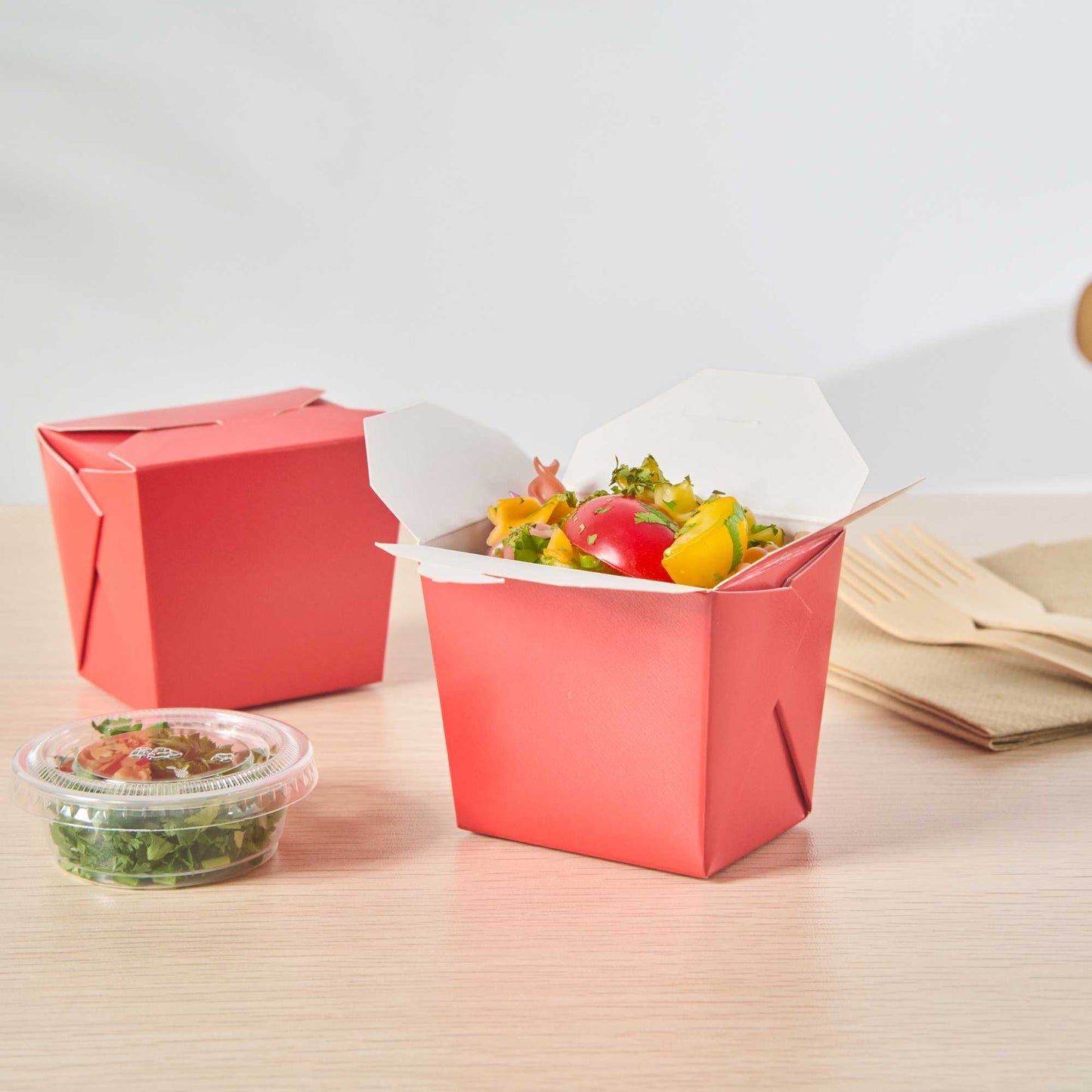 Bio Tek 8 oz Square Red Paper Noodle Take Out Container - 2 3/4" x 2 1/4" x 2 1/2" - 25 count box