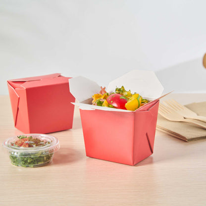 Bio Tek 8 oz Square Red Paper Noodle Take Out Container - 2 3/4" x 2 1/4" x 2 1/2" - 25 count box