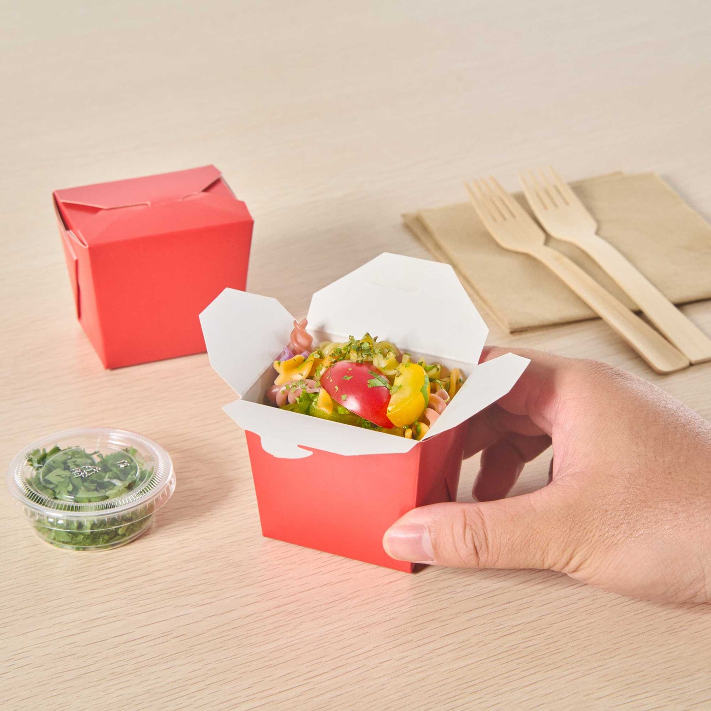 Bio Tek 8 oz Square Red Paper Noodle Take Out Container - 2 3/4" x 2 1/4" x 2 1/2" - 25 count box
