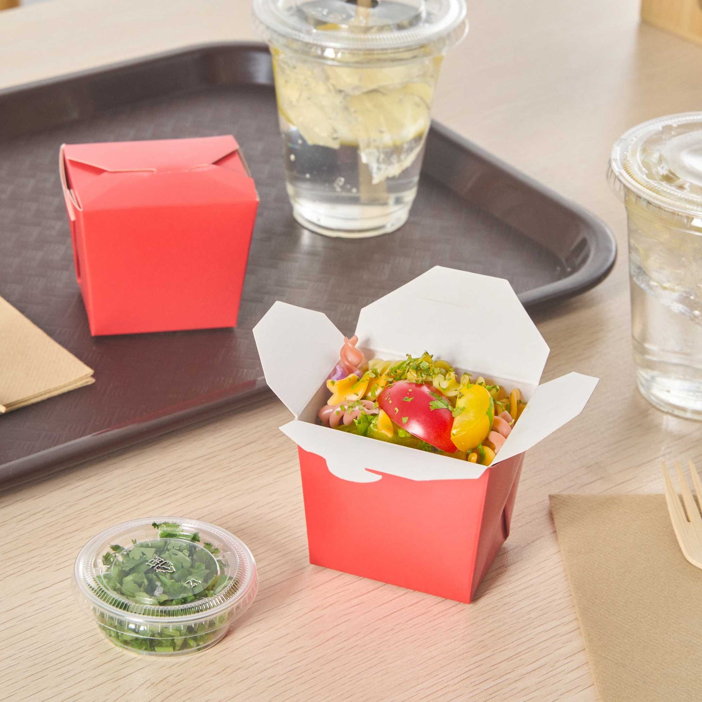 Bio Tek 8 oz Square Red Paper Noodle Take Out Container - 2 3/4" x 2 1/4" x 2 1/2" - 25 count box