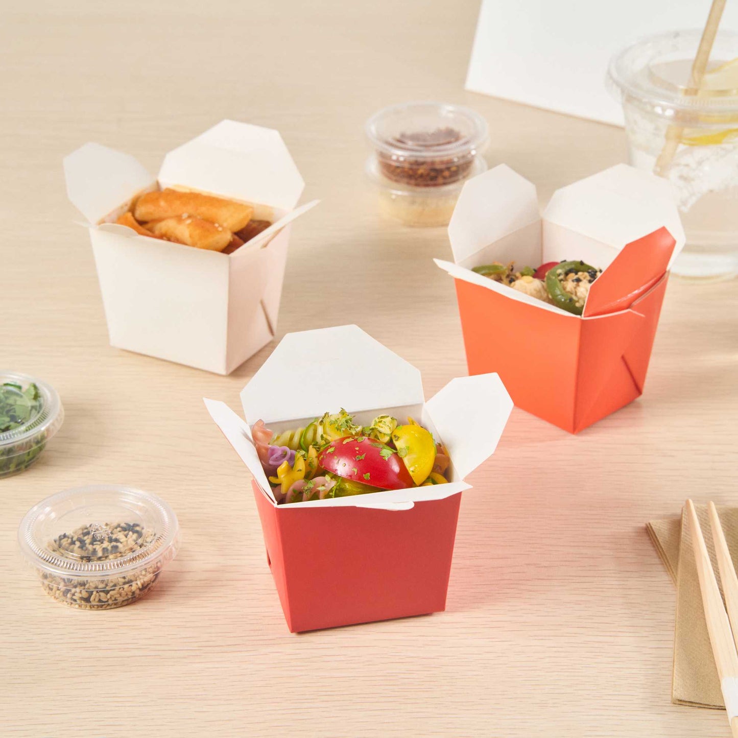 Bio Tek 8 oz Square Red Paper Noodle Take Out Container - 2 3/4" x 2 1/4" x 2 1/2" - 25 count box
