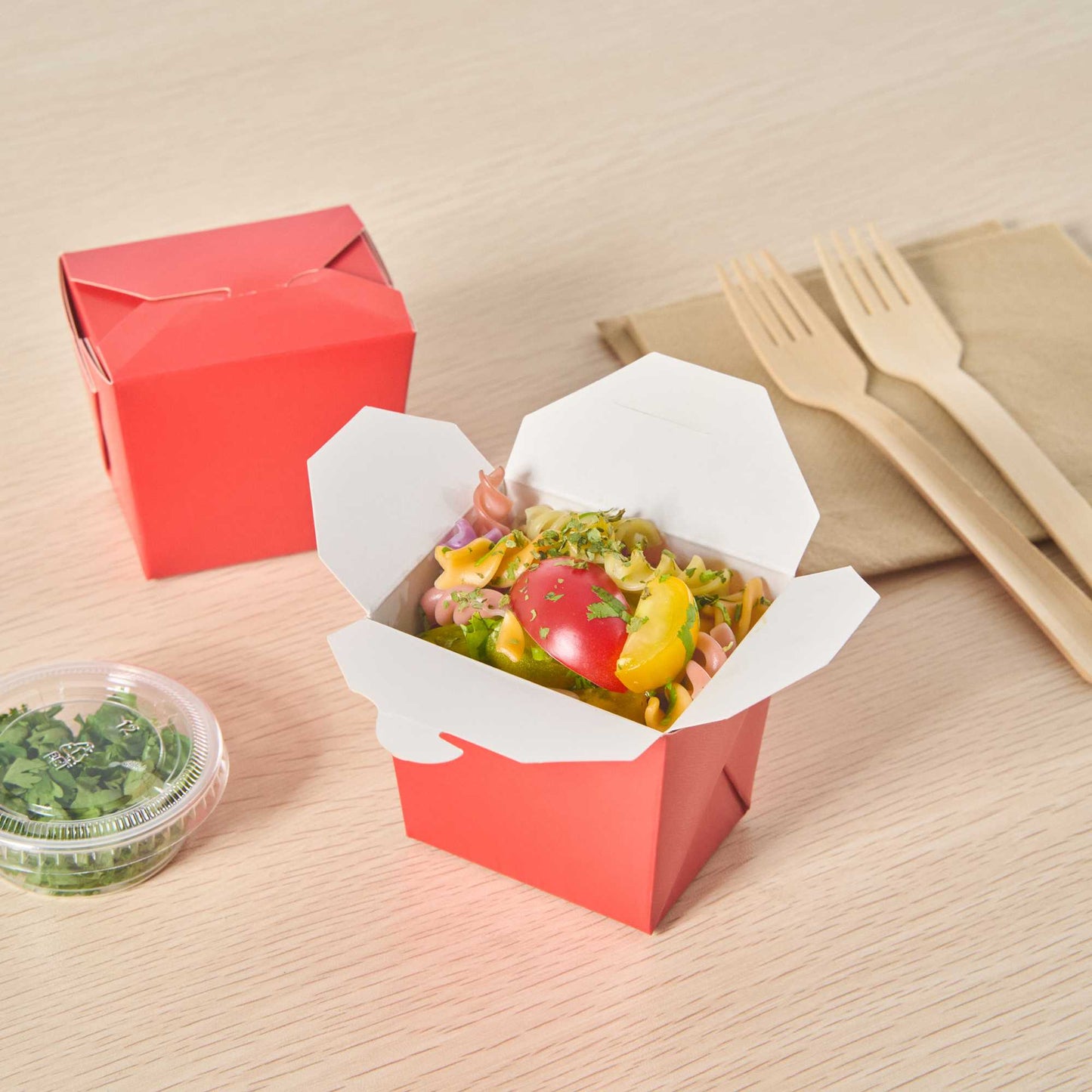 Bio Tek 8 oz Square Red Paper Noodle Take Out Container - 2 3/4" x 2 1/4" x 2 1/2" - 200 count box