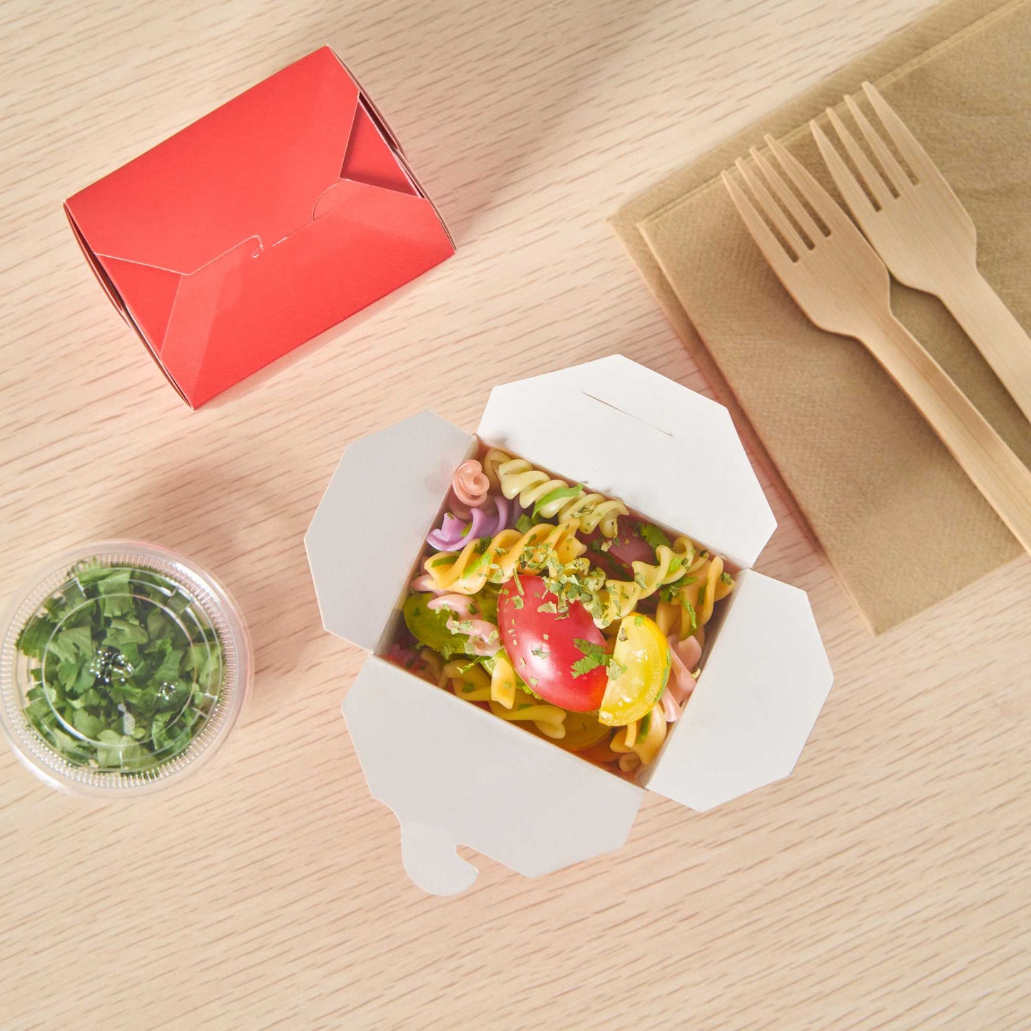 Bio Tek 8 oz Square Red Paper Noodle Take Out Container - 2 3/4" x 2 1/4" x 2 1/2" - 200 count box