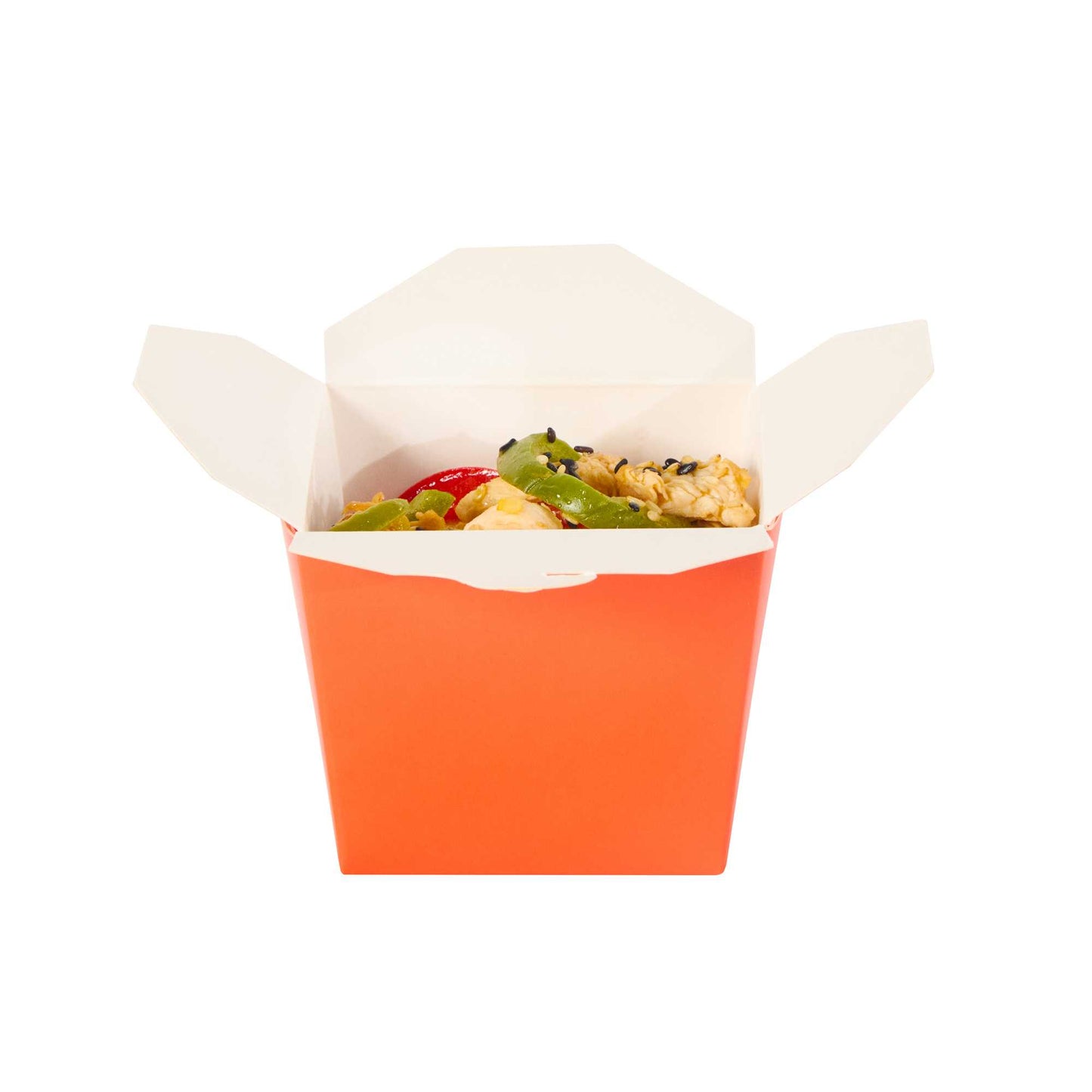 Bio Tek 8 oz Square Tangerine Orange Paper Noodle Take Out Container - 2 3/4" x 2 1/4" x 2 1/2" - 25 count box