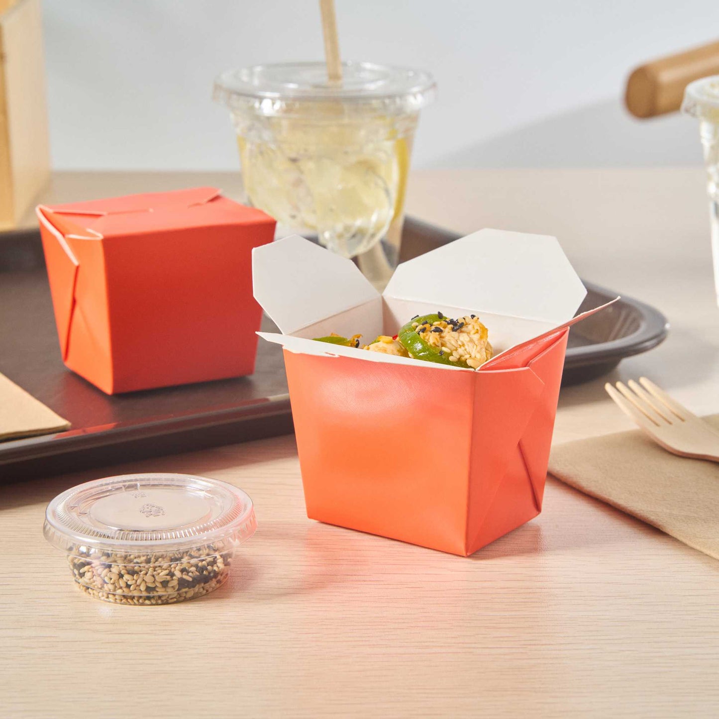 Bio Tek 8 oz Square Tangerine Orange Paper Noodle Take Out Container - 2 3/4" x 2 1/4" x 2 1/2" - 25 count box
