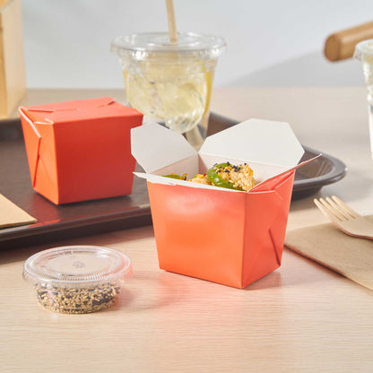 Bio Tek 8 oz Square Tangerine Orange Paper Noodle Take Out Container - 2 3/4" x 2 1/4" x 2 1/2" - 25 count box