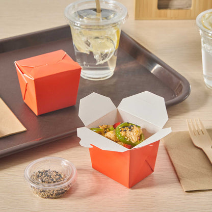 Bio Tek 8 oz Square Tangerine Orange Paper Noodle Take Out Container - 2 3/4" x 2 1/4" x 2 1/2" - 25 count box