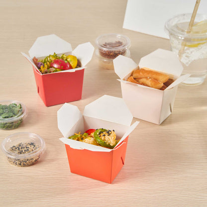 Bio Tek 8 oz Square Tangerine Orange Paper Noodle Take Out Container - 2 3/4" x 2 1/4" x 2 1/2" - 25 count box