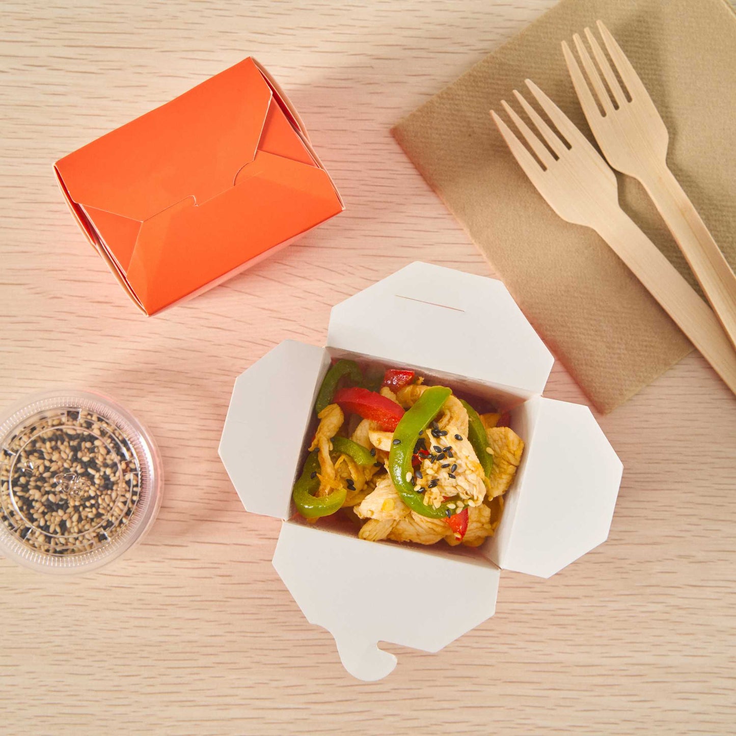 Bio Tek 8 oz Square Tangerine Orange Paper Noodle Take Out Container - 2 3/4" x 2 1/4" x 2 1/2" - 25 count box
